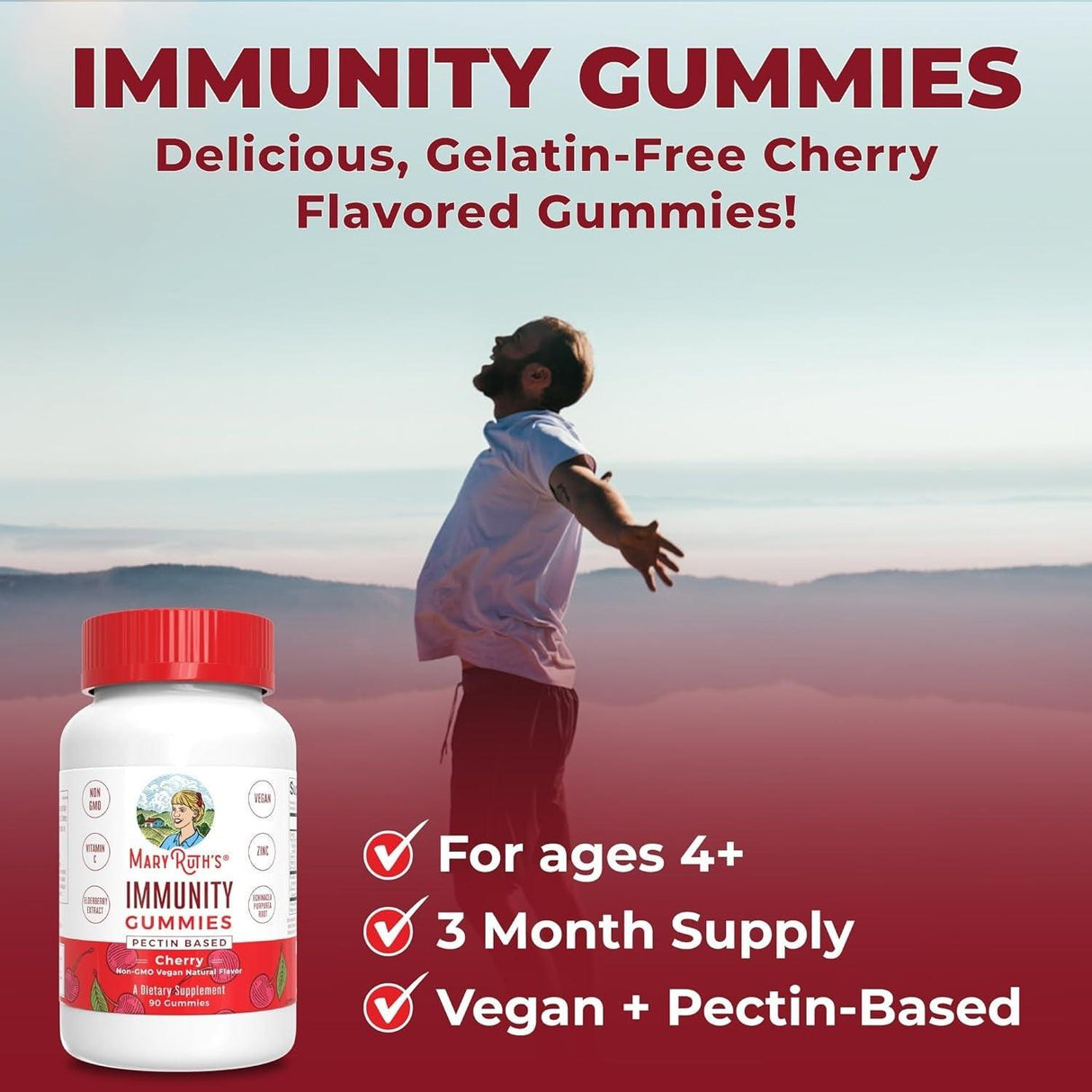 Mary Ruth'S 5-1 Immunity Gummies with Elderberry for Kids & Adults | Cherry | Pectin Based | Vegan | 90 Count - Supply Center USA