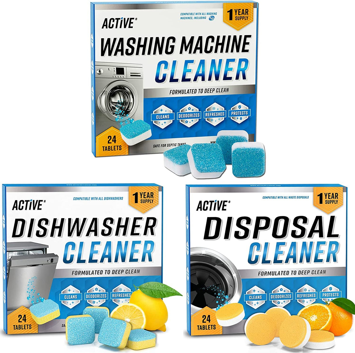Washing Machine Cleaner Descaler 24 Pack - Deep Cleaning Tablets for HE Front Loader & Top Load Washer, Septic Safe Eco-Friendly Deodorizer, Clean inside Drum and Laundry Tub Seal - 12 Month Supply