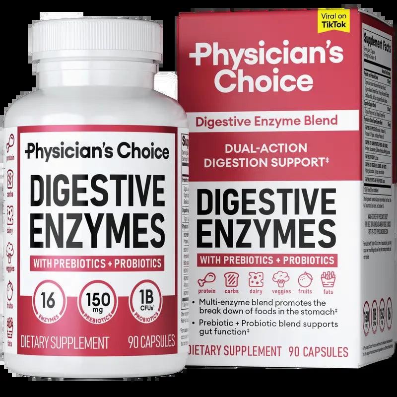 Digestive Enzymes by Physician'S Choice - Multi Enzymes, Organic Prebiotics & Probiotics for Digestive Health & Gut Health - for Meal Time Discomfort Relief & Bloating - Dual Action Approach - Supply Center USA