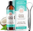 Gurunanda Coconut & Peppermint Oil Pulling (8 Fl.Oz) with Tongue Scraper - Alcohol Free Mouthwash for Fresh Breath, White Teeth & Healthy Teeth & Gums - Supply Center USA