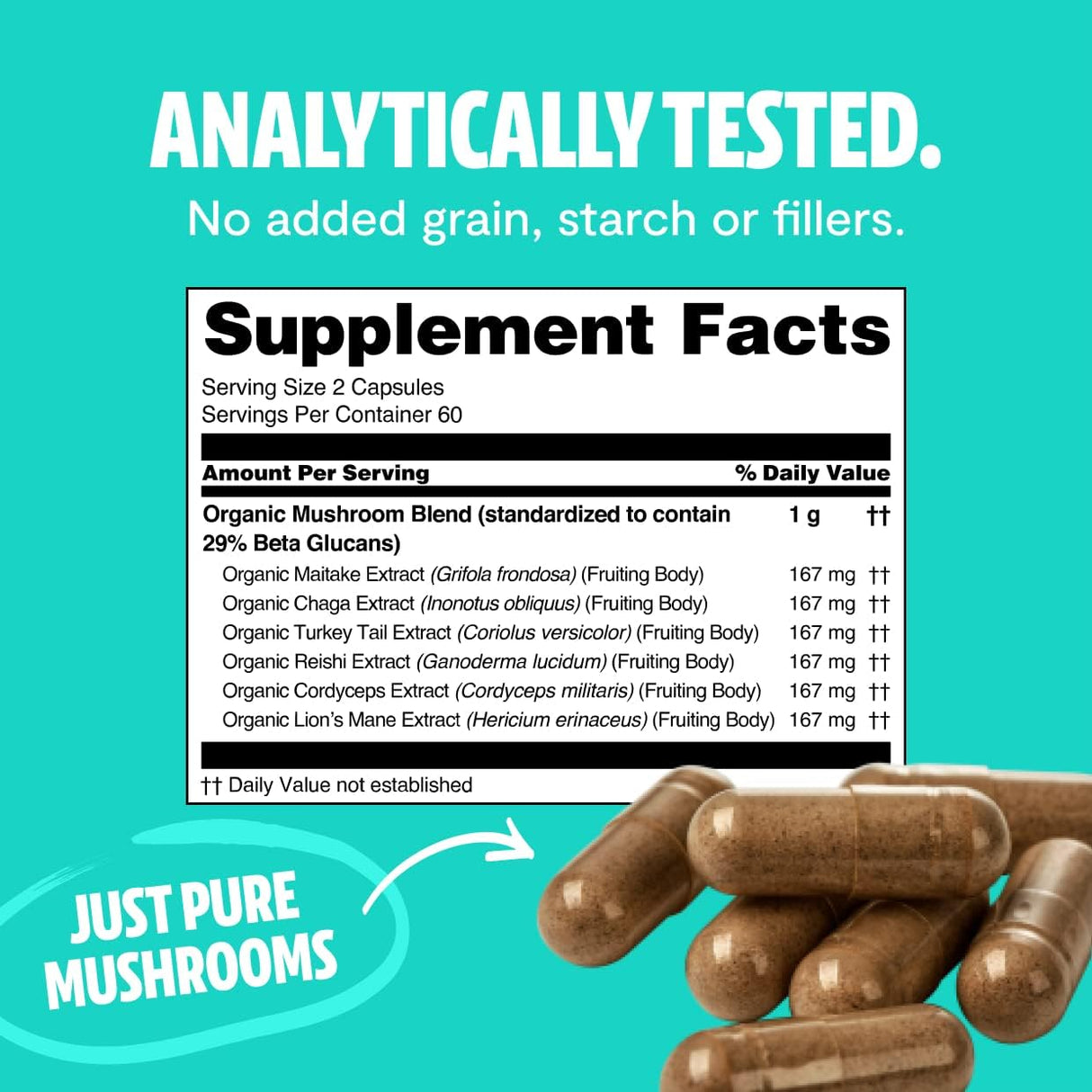 Freshcap Ultimate Mushroom Complex - Ayurveda Lions Mane, Reishi, Cordyceps, Chaga, Turkey Tail, Maitake - Immune Support & Nootropic Supplements for Immunity, Energy, Memory & Focus (120 Capsules)