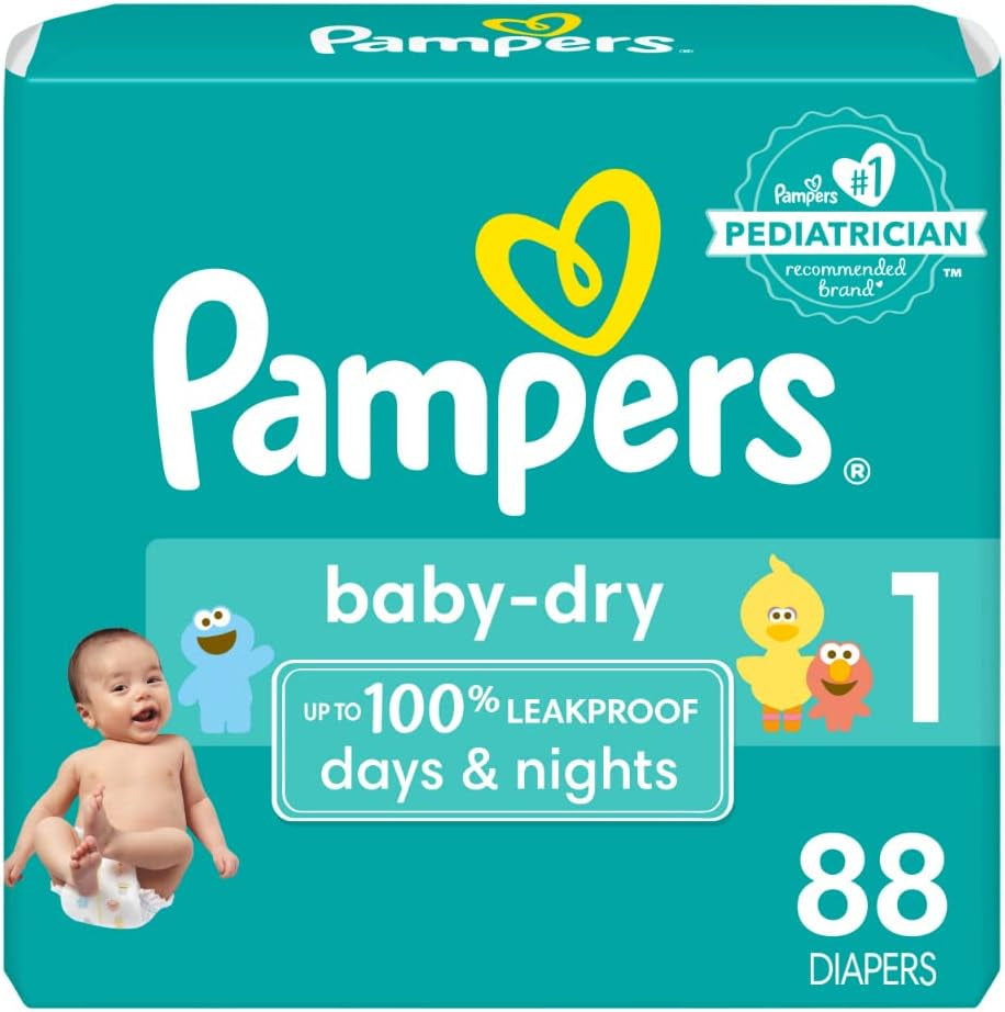 Pampers Baby Dry Diapers - Size 1, 120 Count, Absorbent Disposable Diapers