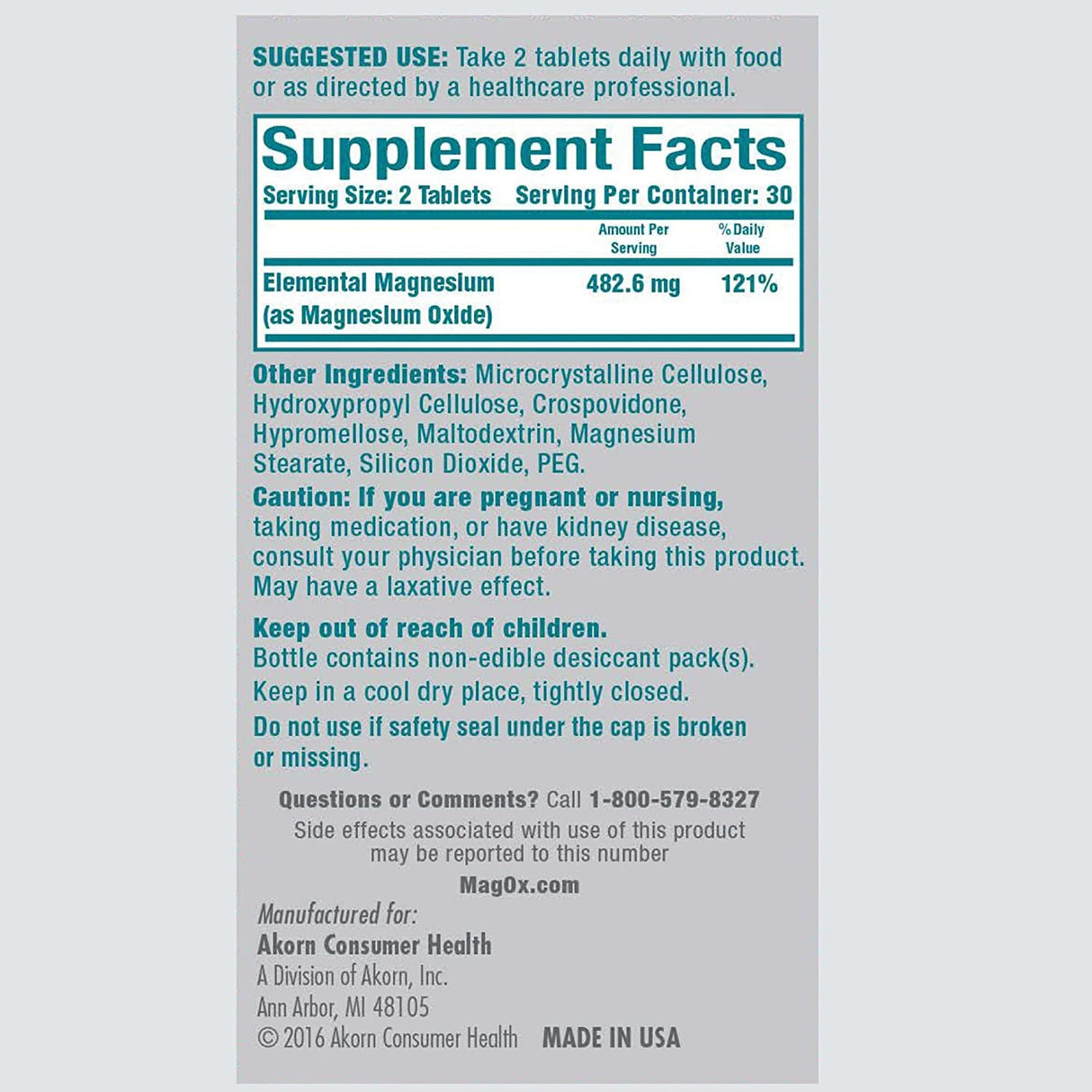 Mag-Ox 400 Magnesium Supplement, Pharmaceutical Grade Magnesium Oxide, Most Concentrated Form of Magnesium, 483Mg, 240 Tablets (2 Packs of 120 Tablets)