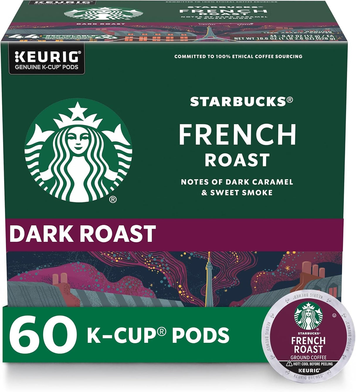 Starbucks K-Cup Coffee Pods, Dark Roast Coffee, French Roast for Keurig Brewers, 100% Arabica, 4 Boxes (96 Pods Total)