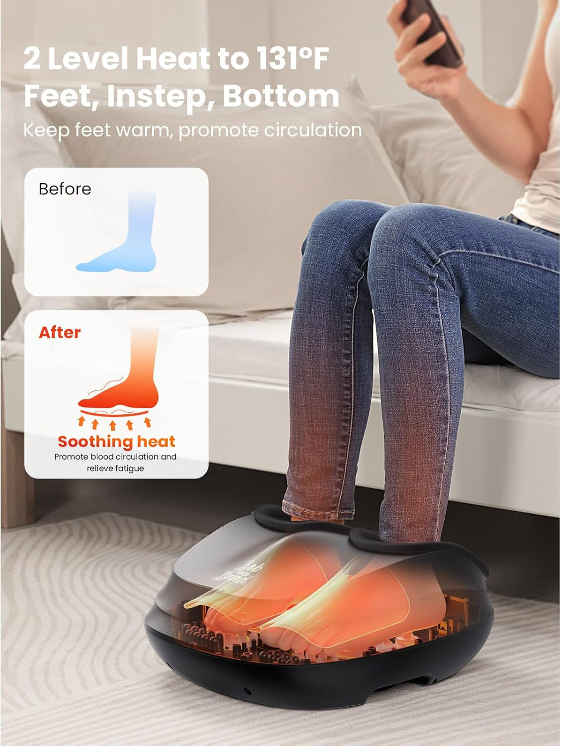 BOB and BRAD Foot Massager with Heat and Remote, Christmas Gifts for Women Men, FSA HSA Eligible, Shiatsu Deep Kneading Electric Feet Massager Machine for Plantar Fasciitis, Men Size 12