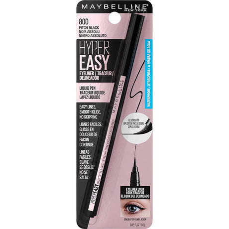 Maybelline Hyper Easy Liquid Pen No-Skip Eyeliner, Satin Finish, Waterproof Formula, Pitch Black, 0.018 Fl Oz - Supply Center USA