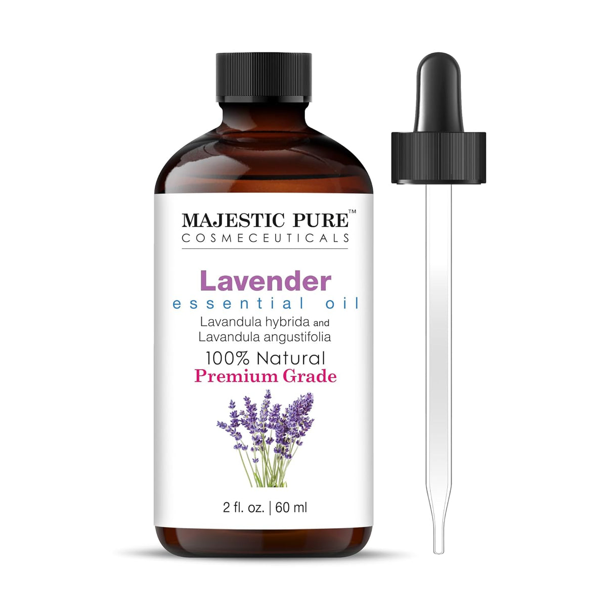 Majestic Pure Lavender Essential Oil with Glass Dropper | 100% Pure and Natural Lavender Oil | Premium Grade Essential Oils for Diffusers, Skin, Aromatherapy, Massage | 4 Fl Oz