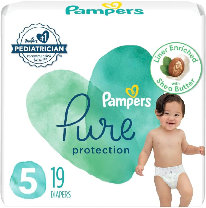 Pampers Pure Protection Diapers - Size 5, One Month Supply (132 Count), Hypoallergenic Premium Disposable Baby Diapers