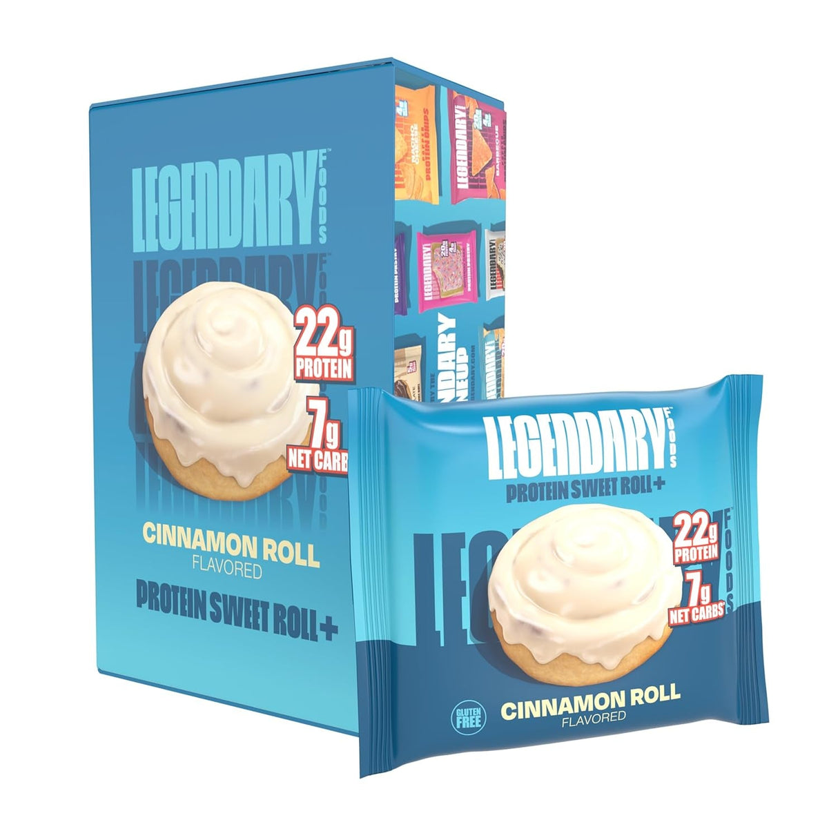 Legendary Foods 22 Gram High Protein Sweet Roll+ Bars Premium Boosted - Low Carb Meal Replacement Snack Bar - 10 Gluten Free Protein Snacks - Healthy Keto Snack Box - Low Sugar Diabetic Friendly