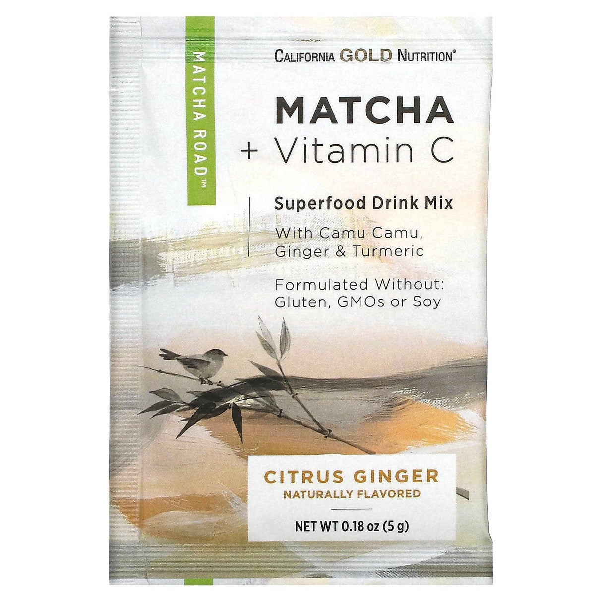 California Gold Nutrition, MATCHA ROAD, Matcha + Vitamin C - Citrus Ginger, 10 Count - Supply Center USA