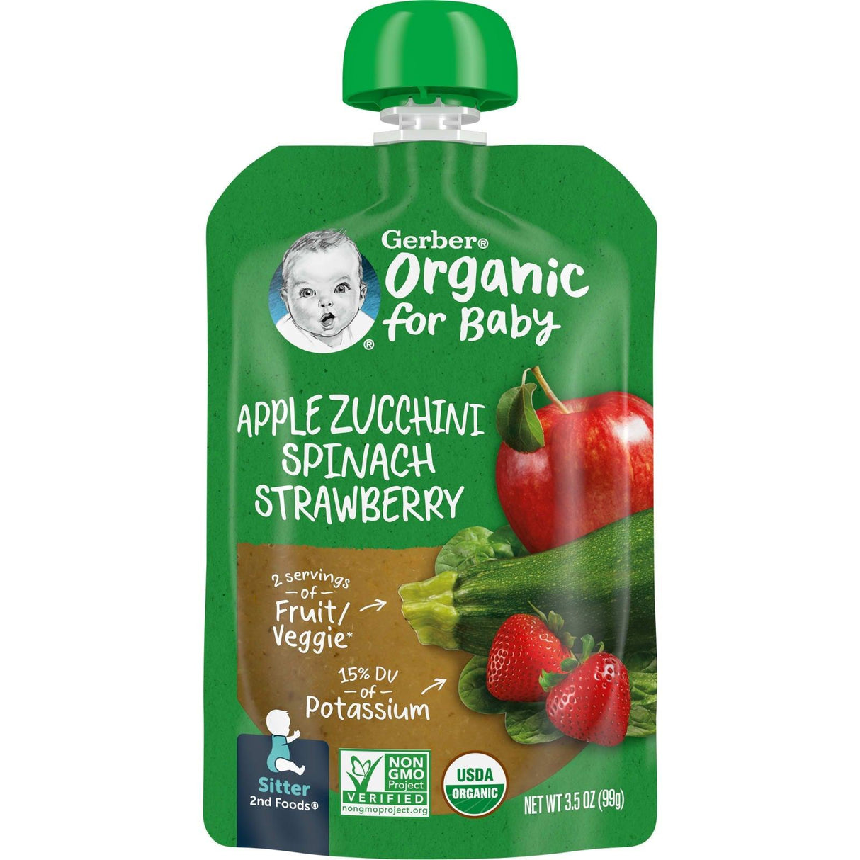 Gerber, Organic for Baby, 2nd Foods, Apple, Zucchini, Spinach, Strawberry, 3.5 oz (99 g) - Supply Center USA