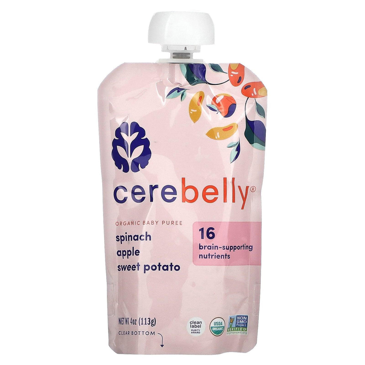 Cerebelly, Organic Baby Puree, Spinach, Apple, Sweet Potato, 6 Pouches, 4 oz (113 g) Each - Supply Center USA