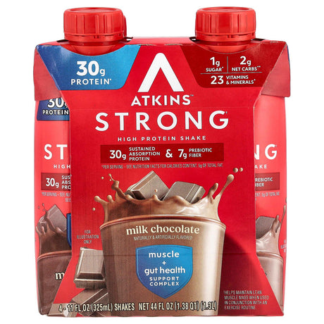 Atkins, Strong, High Protein Shake, Milk Chocolate, 4 Shakes, 11 fl oz (325 ml) Each - Supply Center USA