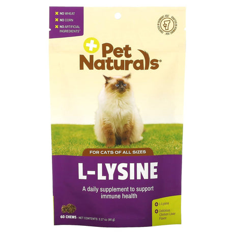 Pet Naturals, L-Lysine, For Cats, All Sizes, Chicken Liver, 250 mg, 60 Chews, 3.17 oz (90 g) - Supply Center USA