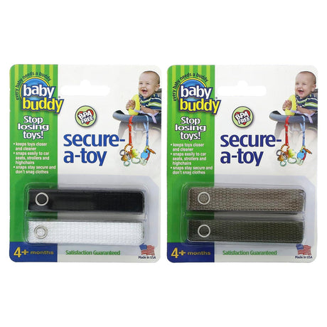 Baby Buddy, Secure-A-Toy, 4+Months, Black, White & Tan, Olive, 4 Straps - Supply Center USA