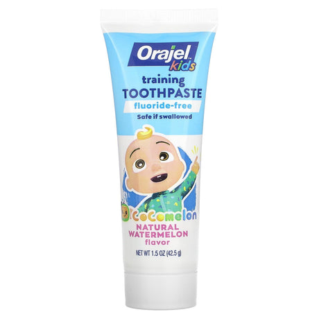 Orajel, Cocomelon Fluoride-Free Training Toothpaste, 0-3 Years, Natural Watermelon, 1.5 oz (42.5 g) - Supply Center USA