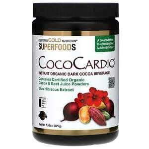 California Gold Nutrition, CocoCardio, Certified Organic Instant Dark Cocoa Beverage with Beet Juice & Hibiscus, 7.93 oz. (225 g) - Supply Center USA