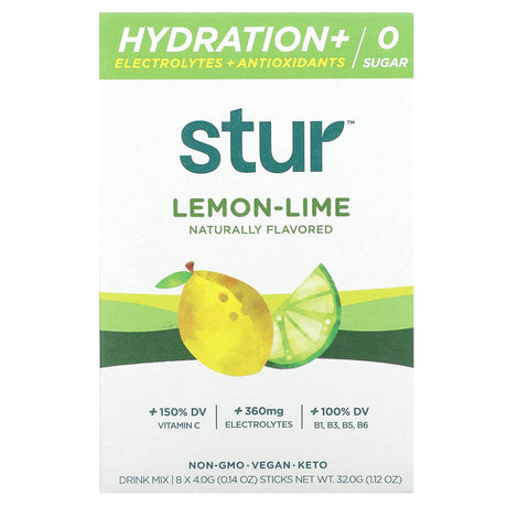 Stur, Hydration + Electrolytes + Antioxidants Drink Mix, Lemon-Lime, 8 Sticks, 0.14 oz (4 g) Each - Supply Center USA