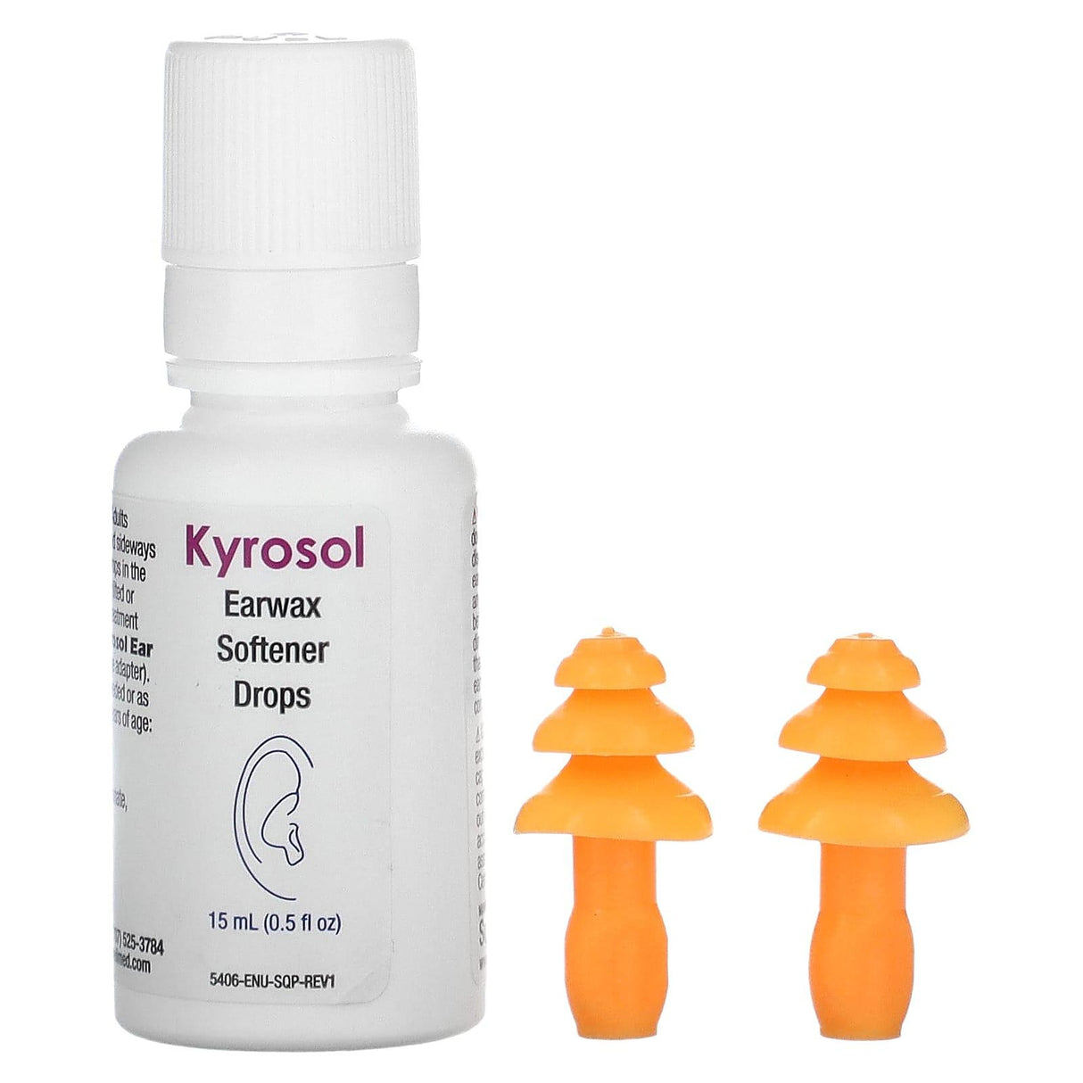 NeilMed, Kyrosol, Earwax Softener Drops, 0.5 fl oz (15 ml) and 2 Soft Ear Plugs - Supply Center USA