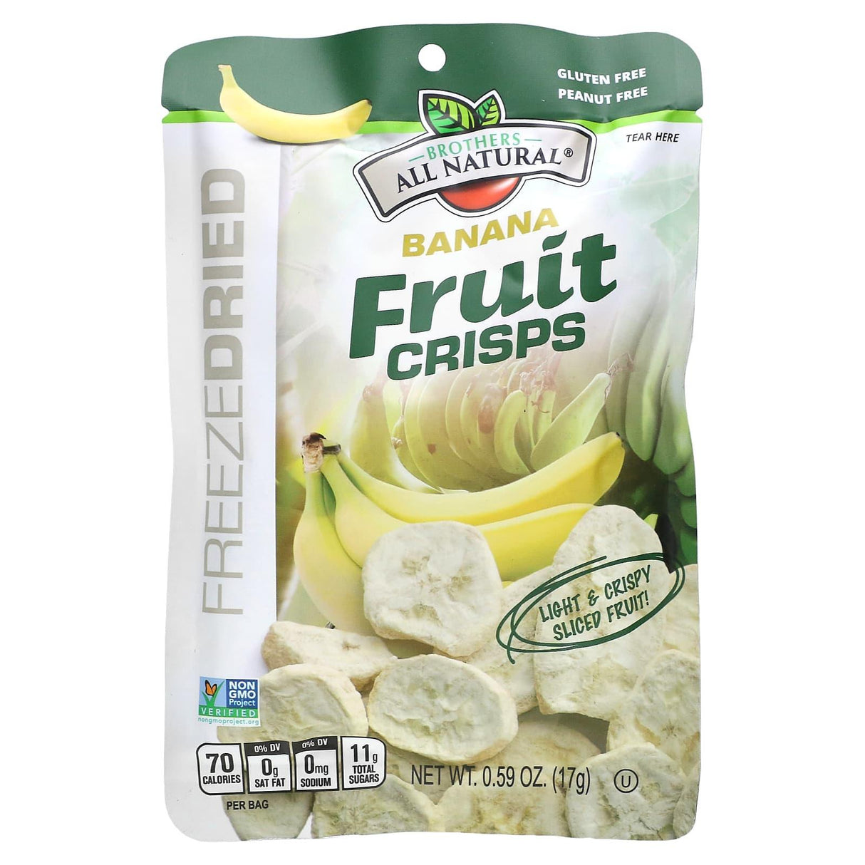 Brothers-All-Natural, Fruit Crisps, Banana, 12 Single Serve Bags, 0.59 oz (17 g) Each - Supply Center USA