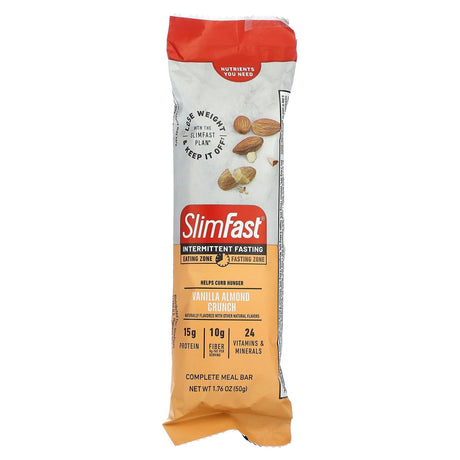 SlimFast, Intermittent Fasting, Complete Meal Bar, Vanilla Almond Crunch, 5 Bars, 1.76 oz (50 g) Each - Supply Center USA