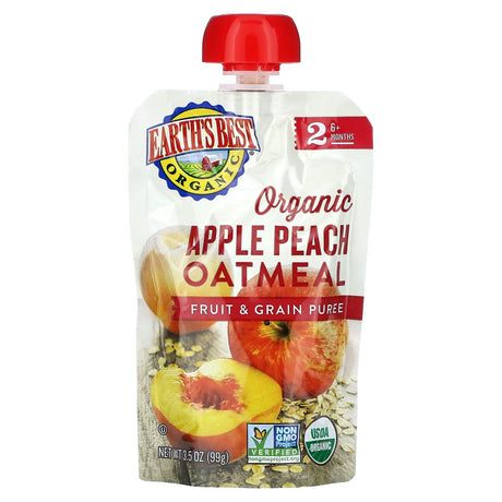 Earth's Best, Organic Fruit & Grain Puree, 6+ Months, Apple, Peach, Oatmeal, 4 Pouches, 3.5 oz (99 g) Each - Supply Center USA