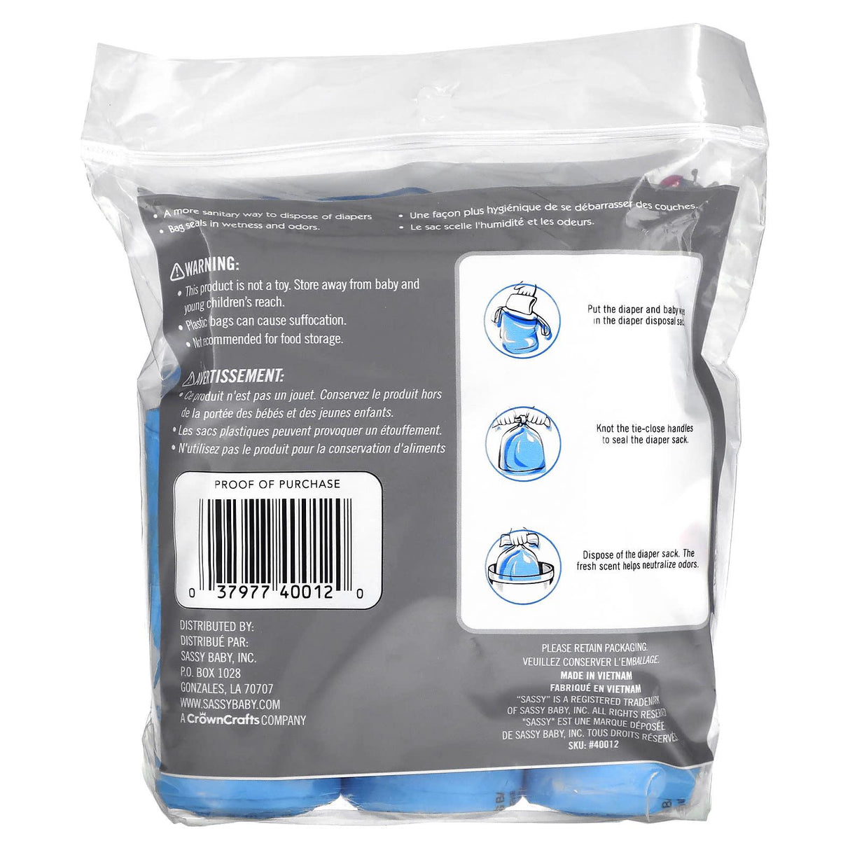 Sassy, Disposable Diaper Sacks, 100 Sacks, 4 - 25 Count Rolls - Supply Center USA