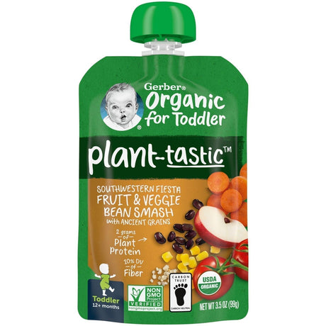 Gerber, Organic for Toddler, Plant-Tastic, 12+ Months, Southwestern Fiesta Fruit & Veggie Bean Smash with Ancient Grains, 3.5 oz (99 g) - Supply Center USA