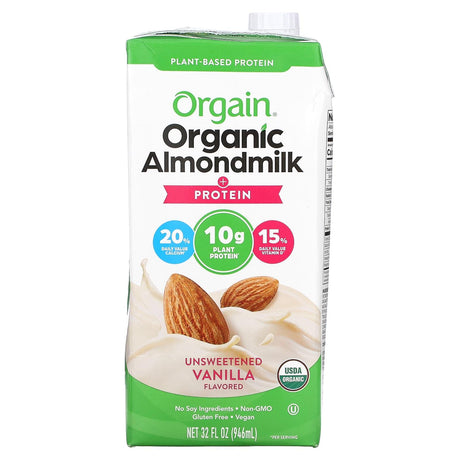 Orgain, Plant-Based, Organic Almondmilk + Protein, Unsweetened Vanilla, 32 fl oz (946 ml) - Supply Center USA