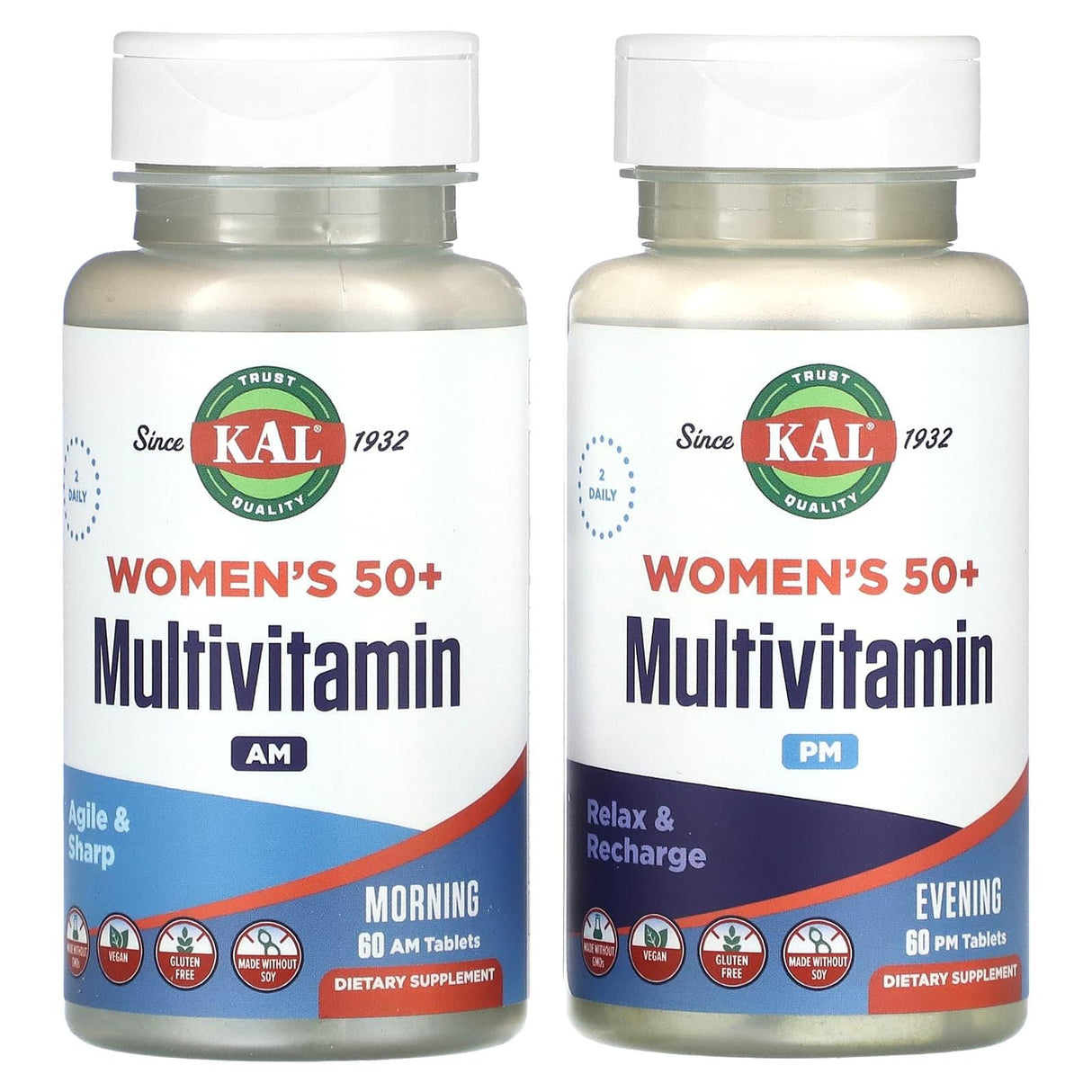 KAL, Women's 50+ Multivitamin, Morning & Evening, 2 Pack, 60 Tablets Each - Supply Center USA