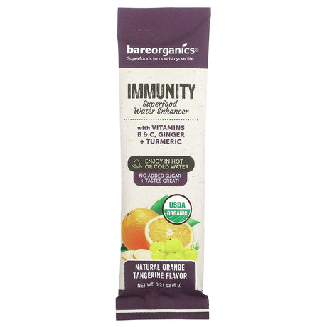 BareOrganics, Immunity, Superfood Water Enhancer, Orange Tangerine, 12 Stick Packets, 0.21 oz (6 g) Each - Supply Center USA