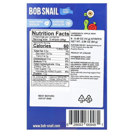 Bob Snail, Stripe, Apple-Pear-Blueberry , 6 Stripes, 0.49 oz (14 g) Each - Supply Center USA