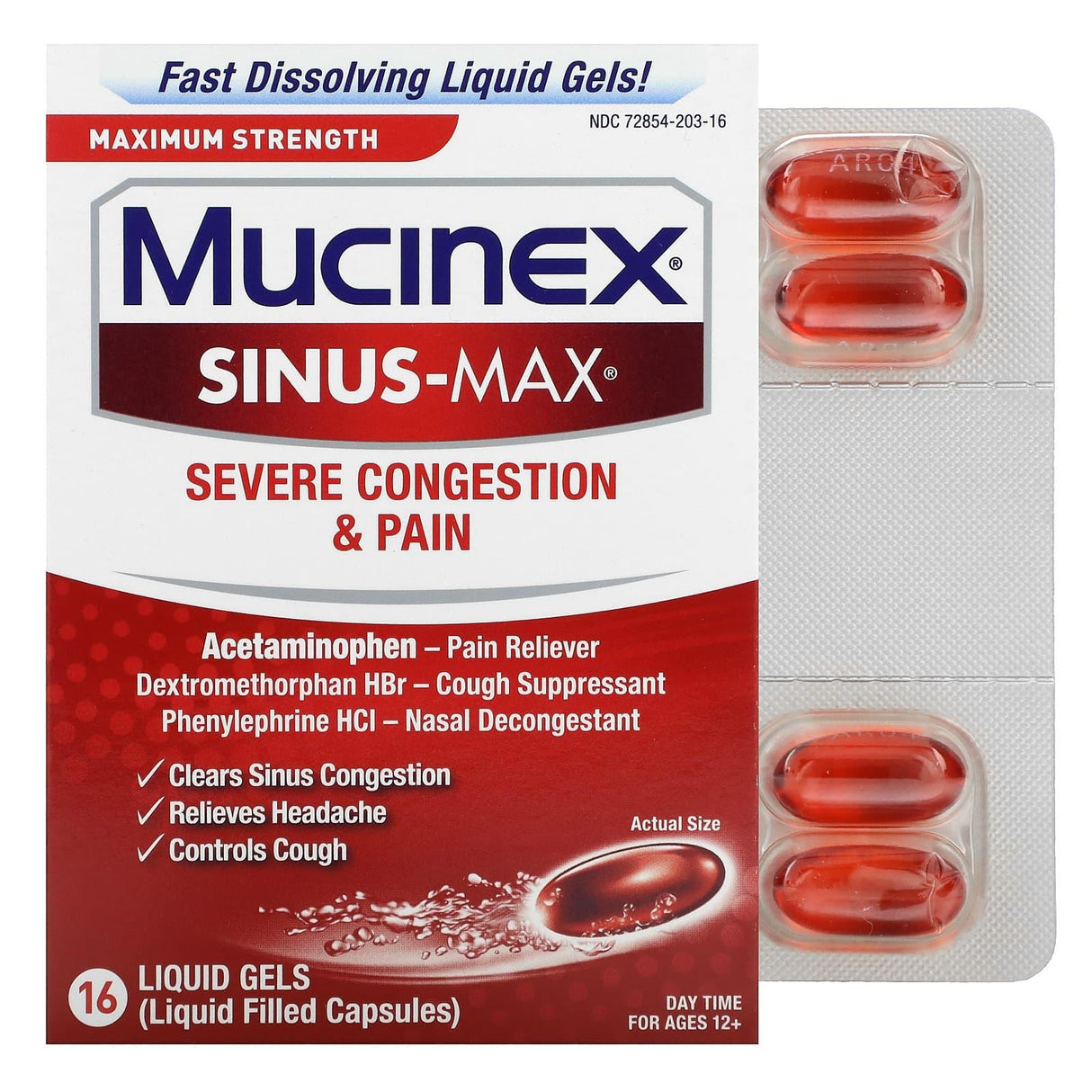 Mucinex, Sinus-Max, Severe Congestion & Pain, Maximum Strength, For Ages 12+, 16 Liquid Gels - Supply Center USA