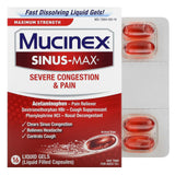 Mucinex, Sinus-Max, Severe Congestion & Pain, Maximum Strength, For Ages 12+, 16 Liquid Gels - Supply Center USA