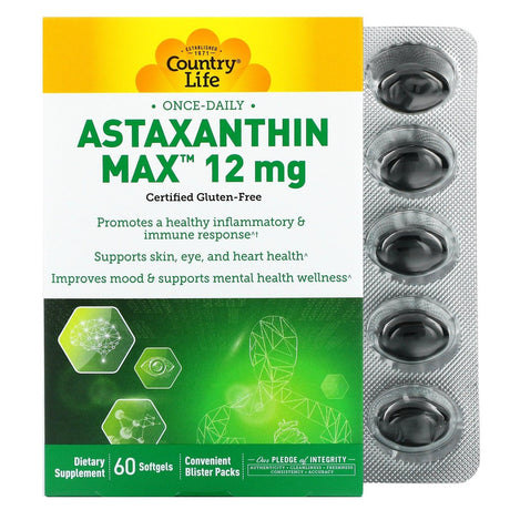 Country Life, Astaxanthin Max, 12 mg, 60 Softgels - Supply Center USA