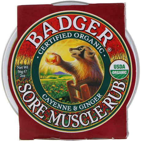 Badger Company, Organic, Sore Muscle Rub, Cayenne & Ginger, 2 oz (56 g) - Supply Center USA