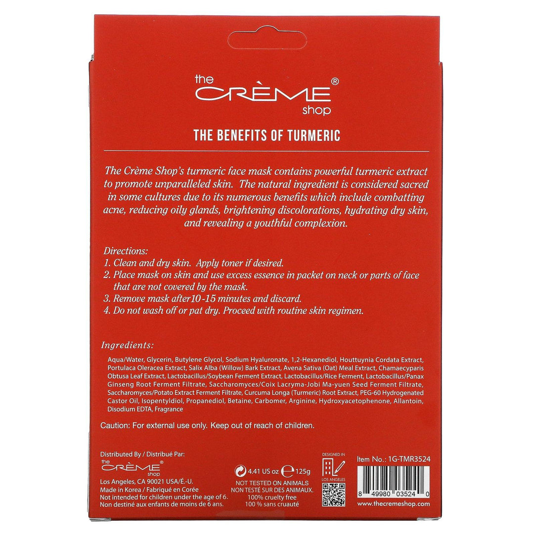 The Creme Shop, Turmeric Beauty Face Mask Pack, 5 Sheets, 4.41 oz (125 g) - HealthCentralUSA