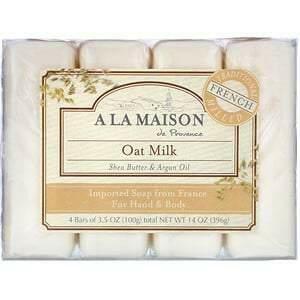 A La Maison de Provence, Hand & Body Bar Soap, Oat Milk, 4 Bars, 3.5 oz (100 g) Each - Supply Center USA