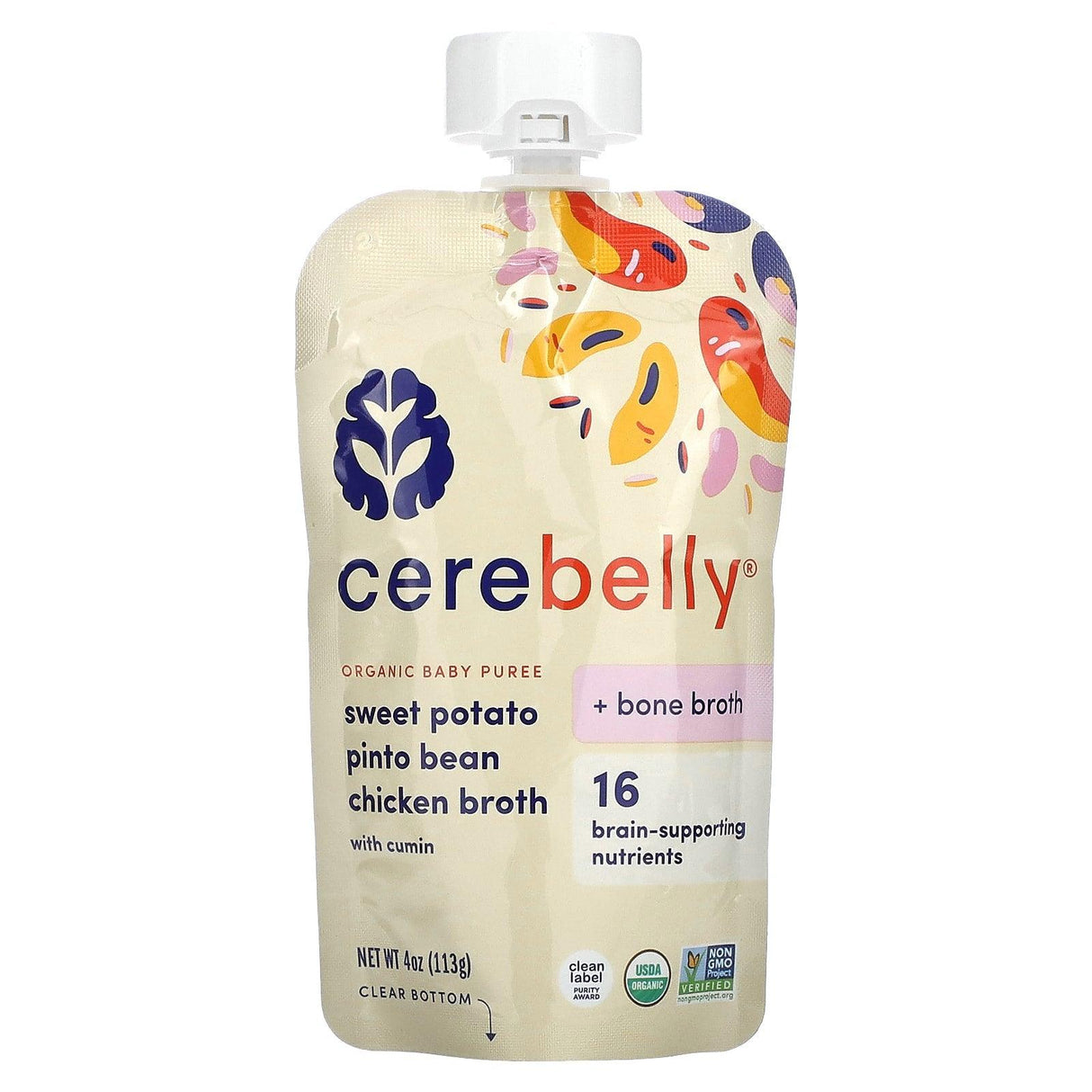 Cerebelly, Organic Baby Puree, Sweet Potato, Pinto Bean, Chicken Broth with Cumin, 6 Pouches, 4 oz (113 g) Each - Supply Center USA