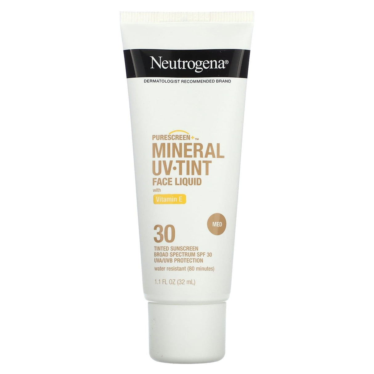 Neutrogena, Purescreen+ Mineral UV Tint Face Liquid with Vitamin E, Medium, SPF 30, 1.1 fl oz (32 ml) - Supply Center USA