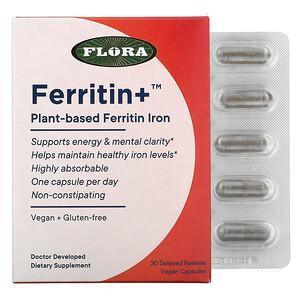 Flora, Ferritin+, Plant-Based Ferritin Iron, 30 Delayed Release Vegan Capsules - Supply Center USA