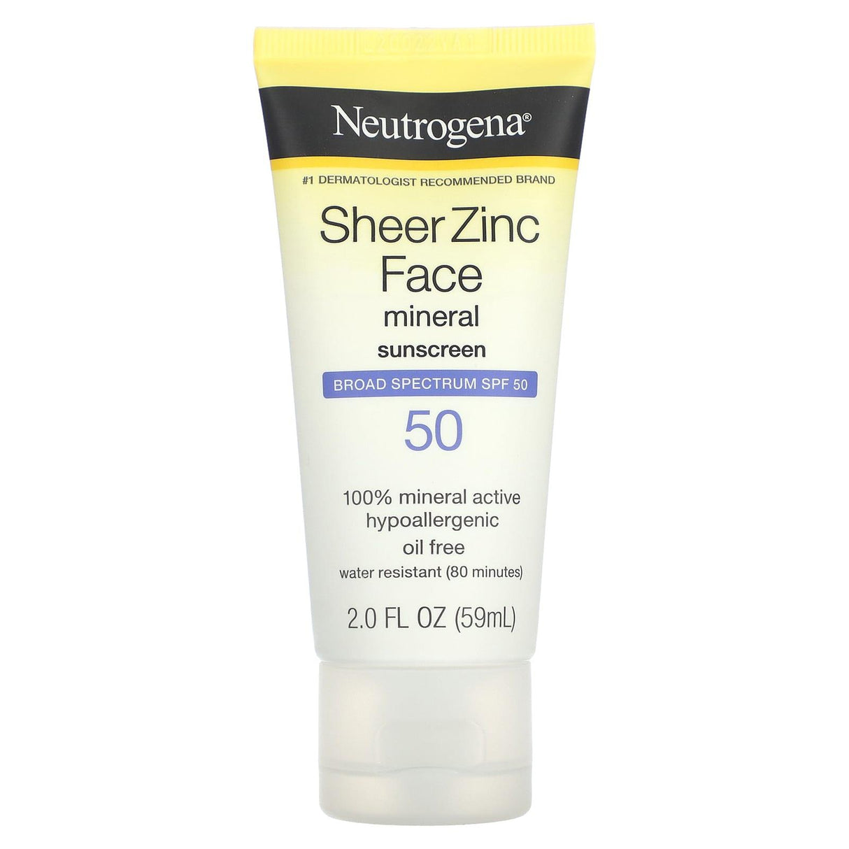 Neutrogena, Sheer Zinc Face Mineral Sunscreen, SPF 50 , 2 fl oz (59 ml) - Supply Center USA