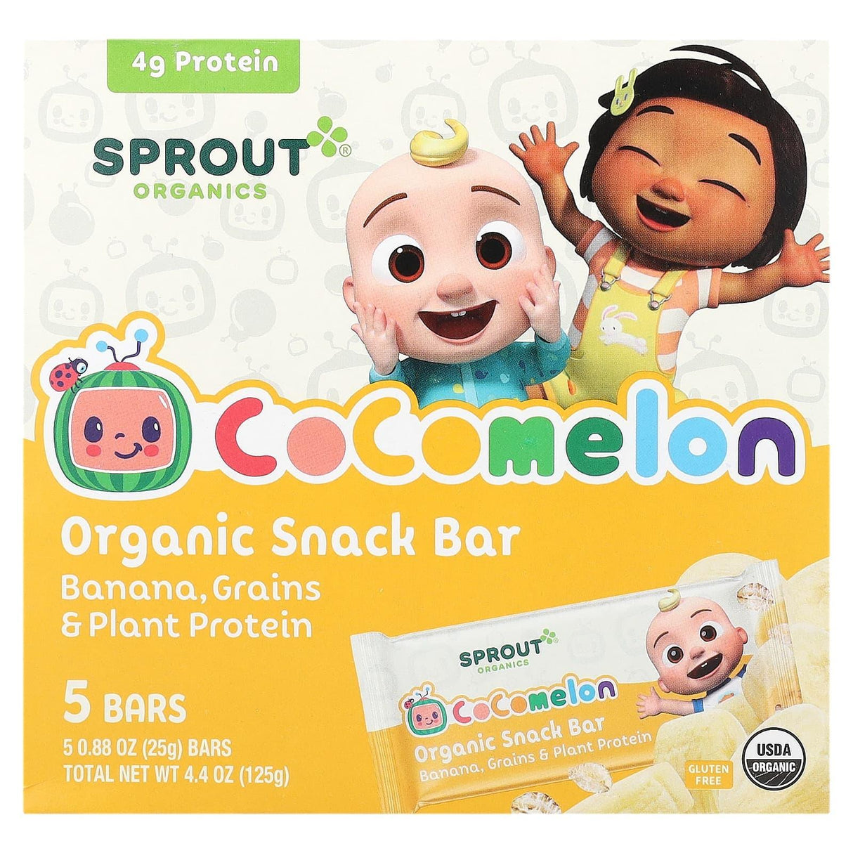 Sprout Organics, Cocomelon, Organic Snack Bar, 2 Years and Up, Banana, Grains & Plant Protein , 5 Bars, 0.88 oz (25 g) Each - Supply Center USA