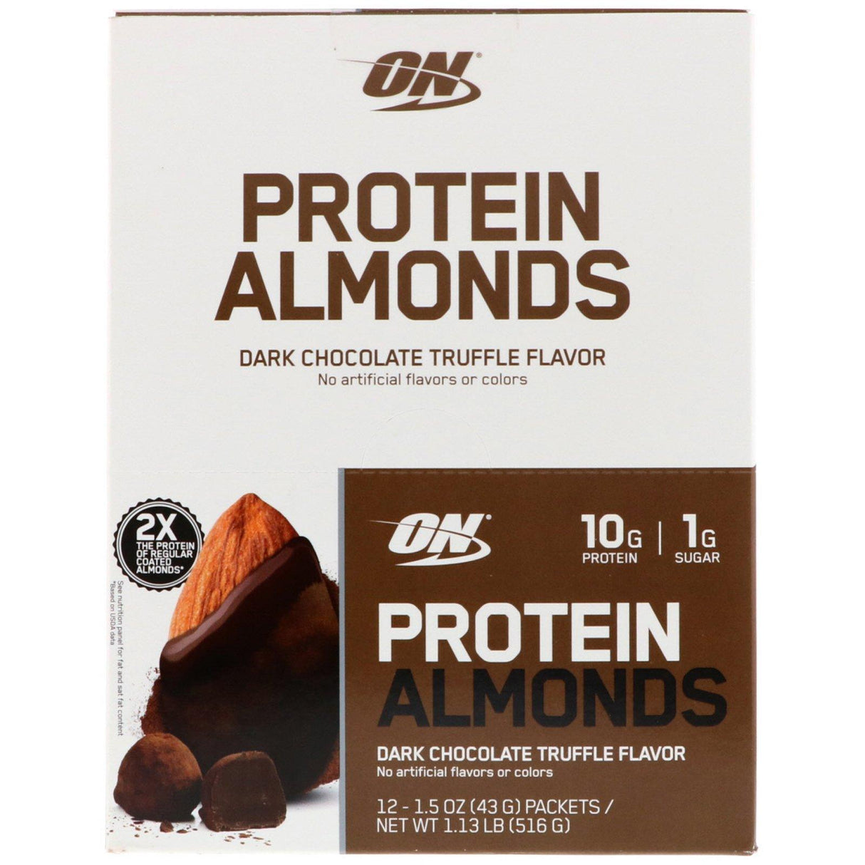 Optimum Nutrition, Protein Almonds, Dark Chocolate Truffle, 12 Packets, 1.5 oz (43 g) Each - Supply Center USA