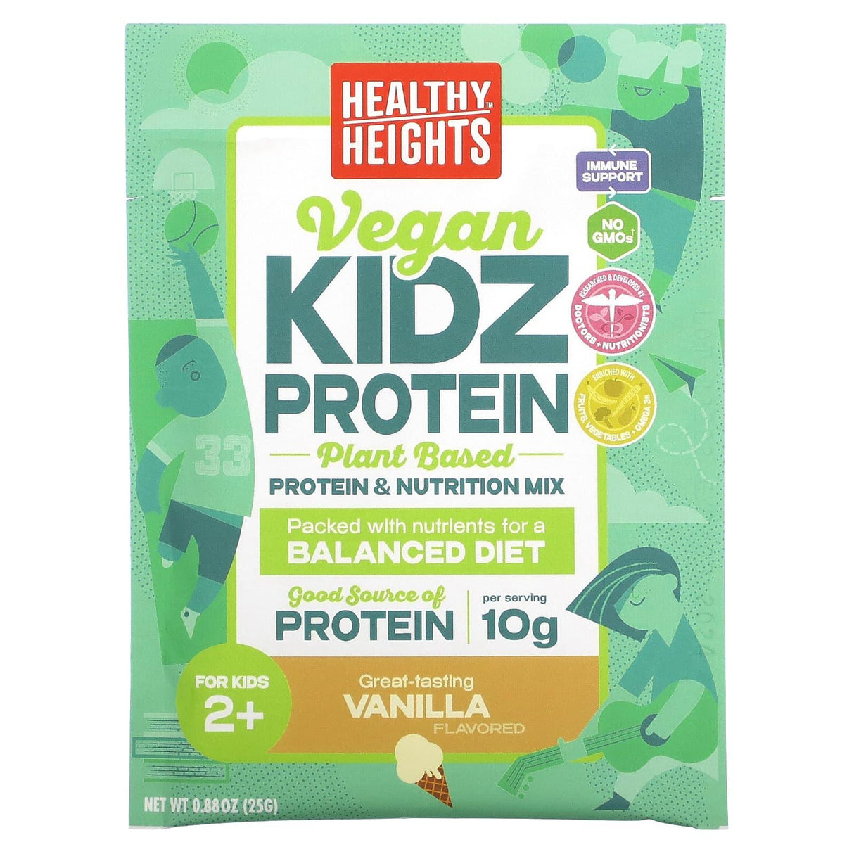 Healthy Heights, Vegan Kidz Protein, For Kids 2+, Vanilla, 10 Single Serve Packets, 0.88 oz (25 g) - Supply Center USA