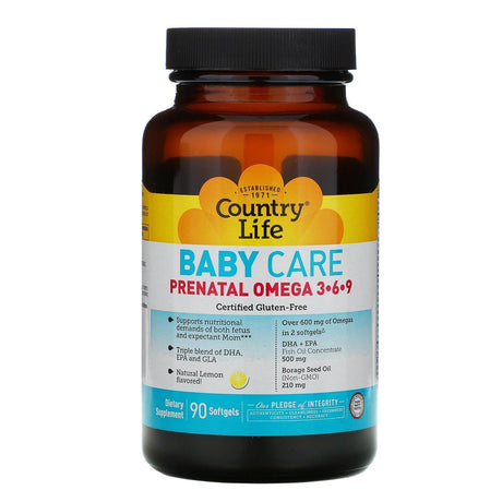 Country Life, Baby Care, Prenatal Omega 3-6-9, Natural Lemon, 90 Softgels - Supply Center USA