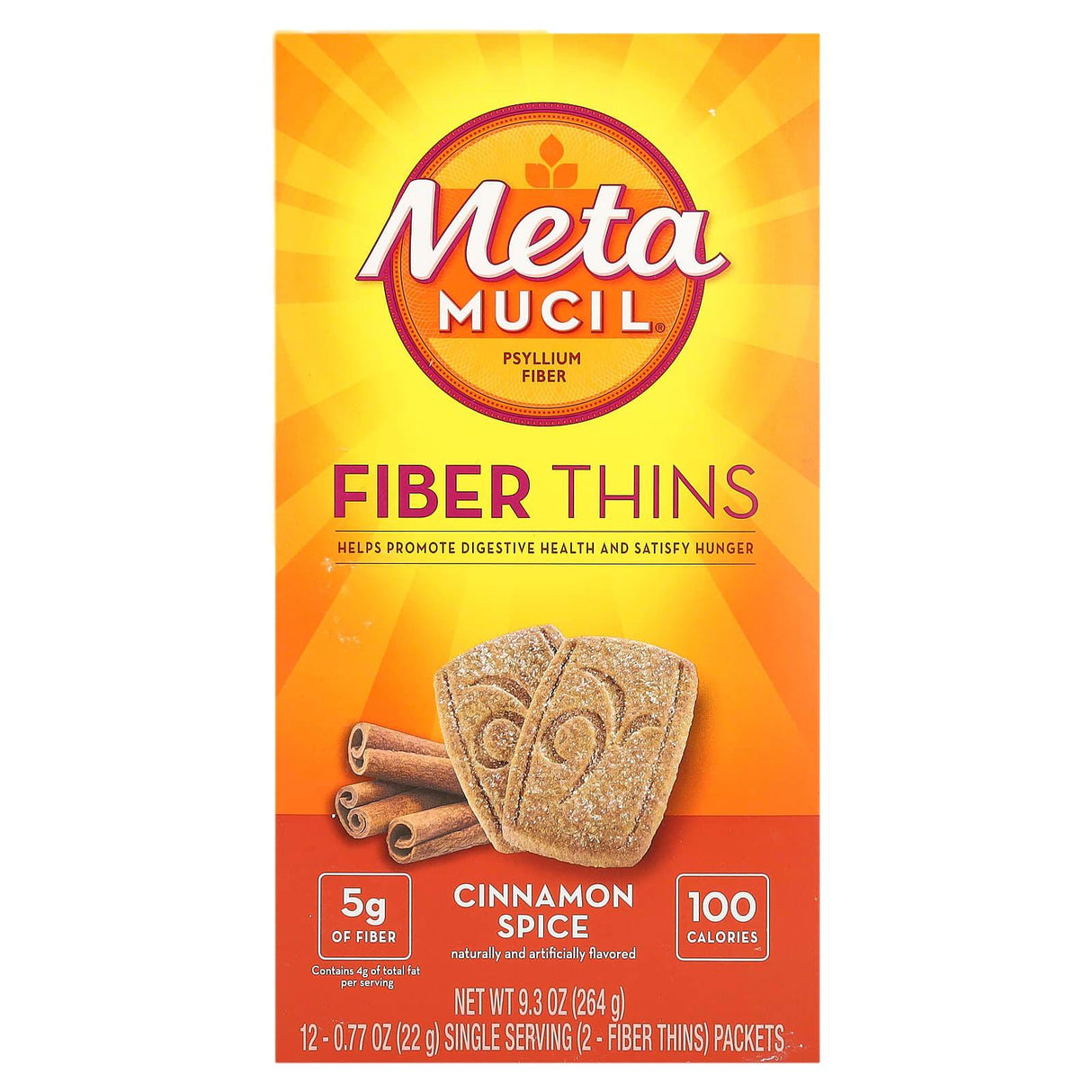 Metamucil, Fiber Thins, Cinnamon Spice, 12 Packets, 0.77 oz (22 g) Each - Supply Center USA