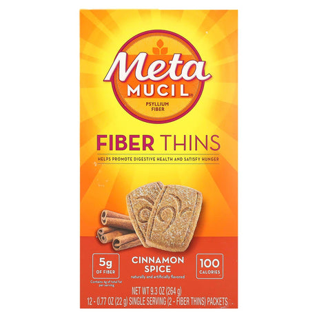 Metamucil, Fiber Thins, Cinnamon Spice, 12 Packets, 0.77 oz (22 g) Each - Supply Center USA