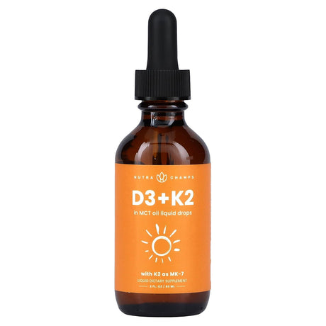 NutraChamps, D3 + K2 Liquid Drops, Unflavored, 2 fl oz (60 ml) - Supply Center USA