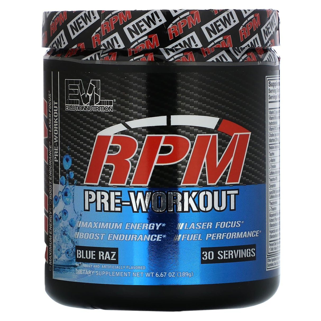 EVLution Nutrition, RPM, Pre-Workout, Blue Raz, 6.67 oz (189 g) - Supply Center USA